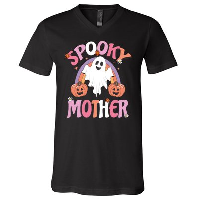 Family Retro Spook Mother Groovy Retro Halloween Ghost Costume Gift V-Neck T-Shirt