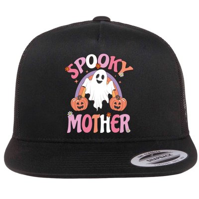 Family Retro Spook Mother Groovy Retro Halloween Ghost Costume Gift Flat Bill Trucker Hat