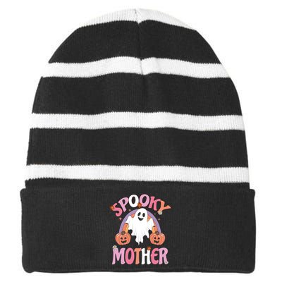 Family Retro Spook Mother Groovy Retro Halloween Ghost Costume Gift Striped Beanie with Solid Band