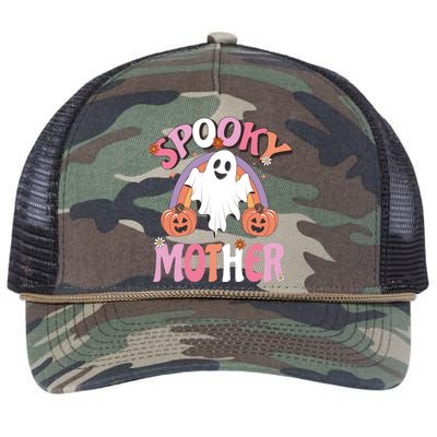 Family Retro Spook Mother Groovy Retro Halloween Ghost Costume Gift Retro Rope Trucker Hat Cap