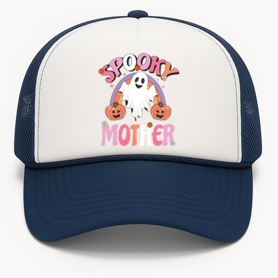 Family Retro Spook Mother Groovy Retro Halloween Ghost Costume Gift Trucker Hat