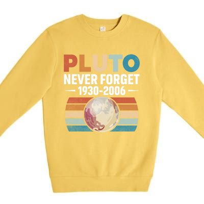 Funny Retro Space Science Never Forget Pluto Gift Premium Crewneck Sweatshirt