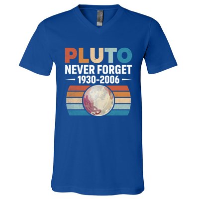 Funny Retro Space Science Never Forget Pluto Gift V-Neck T-Shirt