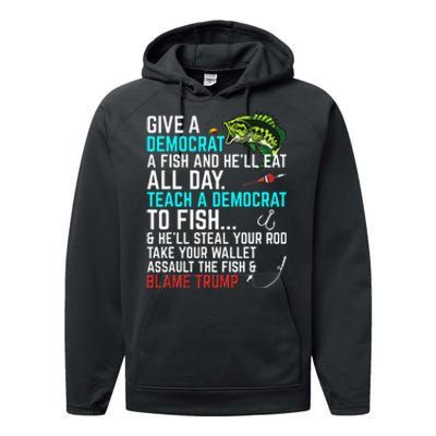 Funny Republican Saying Teach a Democrat Fish Conservative Performance Fleece Hoodie