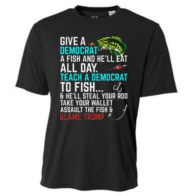 Funny Republican Saying Teach a Democrat Fish Conservative Cooling Performance Crew T-Shirt