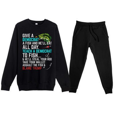 Funny Republican Saying Teach a Democrat Fish Conservative Premium Crewneck Sweatsuit Set