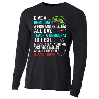 Funny Republican Saying Teach a Democrat Fish Conservative Cooling Performance Long Sleeve Crew