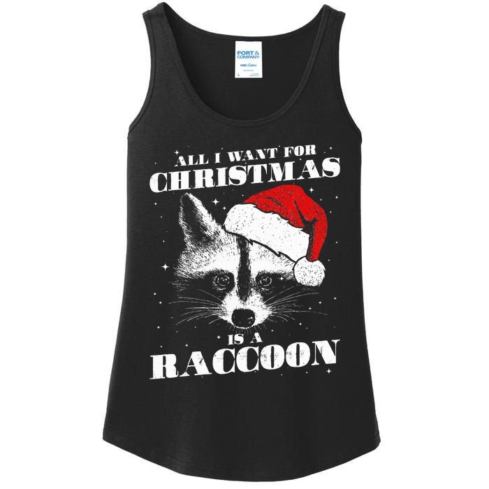 Funny Raccoon Santa All I want for Christmas is a Raccoon Ladies Essential Tank