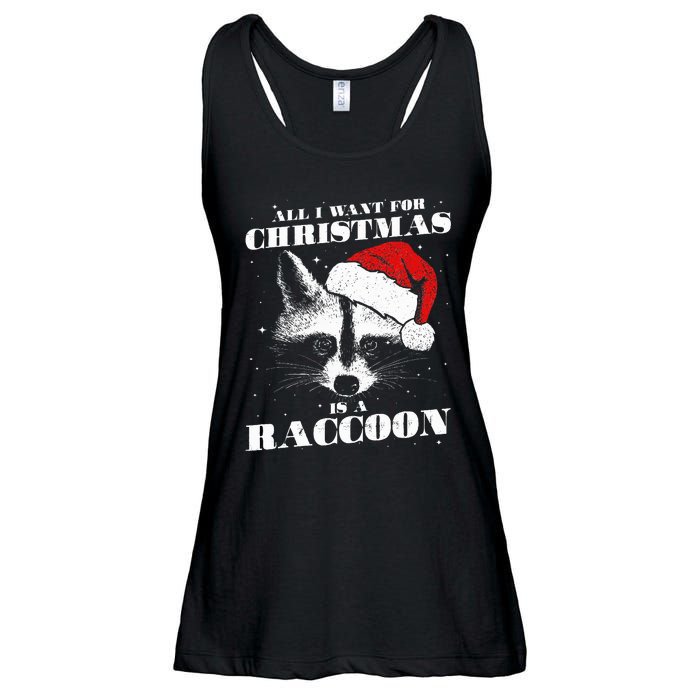 Funny Raccoon Santa All I want for Christmas is a Raccoon Ladies Essential Flowy Tank