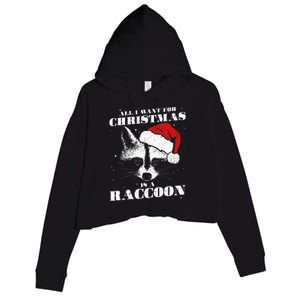 Funny Raccoon Santa All I want for Christmas is a Raccoon Crop Fleece Hoodie