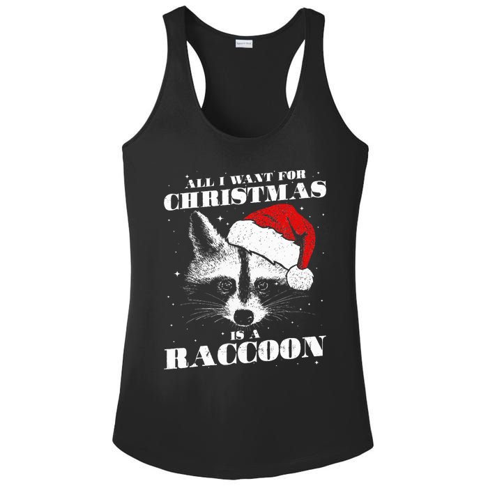 Funny Raccoon Santa All I want for Christmas is a Raccoon Ladies PosiCharge Competitor Racerback Tank