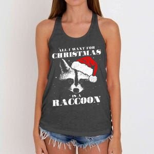 Funny Raccoon Santa All I want for Christmas is a Raccoon Women's Knotted Racerback Tank