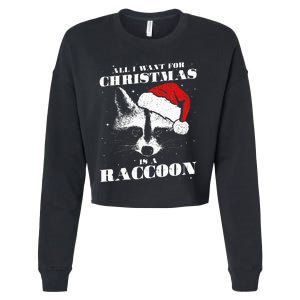 Funny Raccoon Santa All I want for Christmas is a Raccoon Cropped Pullover Crew