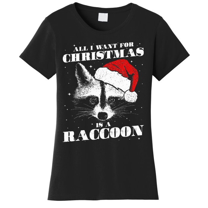 Funny Raccoon Santa All I want for Christmas is a Raccoon Women's T-Shirt