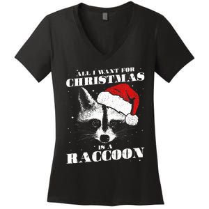 Funny Raccoon Santa All I want for Christmas is a Raccoon Women's V-Neck T-Shirt