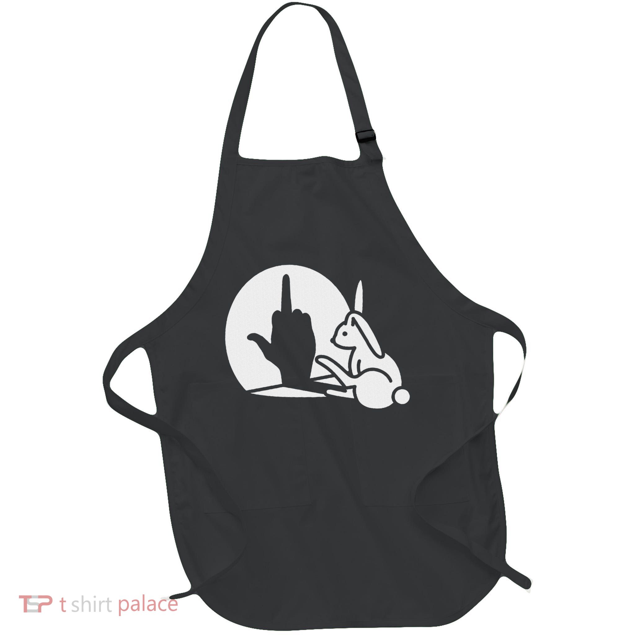 Funny Rabbit Shadow Hand Middle Finger Sign The Finger Bunny Full-Length Apron With Pockets