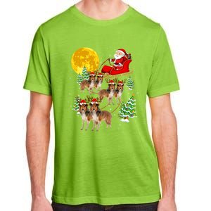 Funny Reindeer Sheltie Dogs With Santa Sleigh Xmas Holiday Funny Gift Adult ChromaSoft Performance T-Shirt