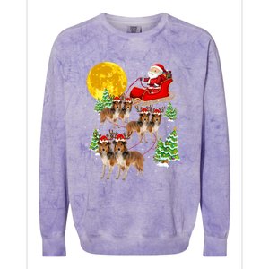 Funny Reindeer Sheltie Dogs With Santa Sleigh Xmas Holiday Funny Gift Colorblast Crewneck Sweatshirt