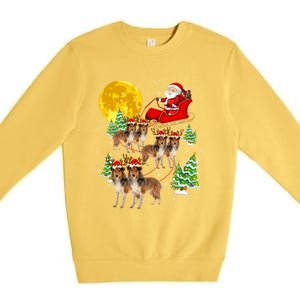 Funny Reindeer Sheltie Dogs With Santa Sleigh Xmas Holiday Funny Gift Premium Crewneck Sweatshirt