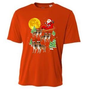 Funny Reindeer Sheltie Dogs With Santa Sleigh Xmas Holiday Funny Gift Cooling Performance Crew T-Shirt