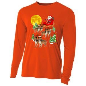 Funny Reindeer Sheltie Dogs With Santa Sleigh Xmas Holiday Funny Gift Cooling Performance Long Sleeve Crew