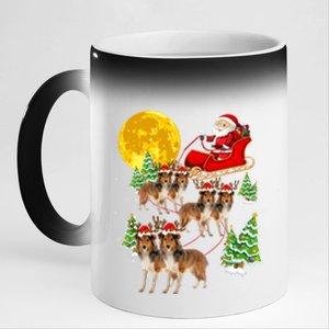 Funny Reindeer Sheltie Dogs With Santa Sleigh Xmas Holiday Funny Gift 11oz Black Color Changing Mug