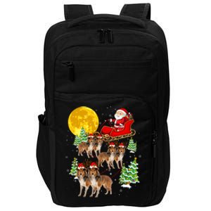 Funny Reindeer Sheltie Dogs With Santa Sleigh Xmas Holiday Funny Gift Impact Tech Backpack