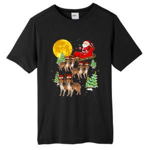 Funny Reindeer Sheltie Dogs With Santa Sleigh Xmas Holiday Funny Gift Tall Fusion ChromaSoft Performance T-Shirt