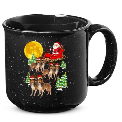 Funny Reindeer Sheltie Dogs With Santa Sleigh Xmas Holiday Funny Gift 15oz Campfire Ceramic Mug