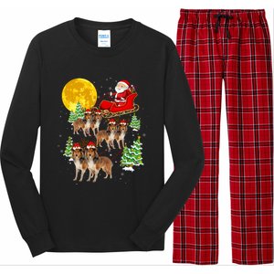 Funny Reindeer Sheltie Dogs With Santa Sleigh Xmas Holiday Funny Gift Long Sleeve Pajama Set