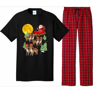 Funny Reindeer Sheltie Dogs With Santa Sleigh Xmas Holiday Funny Gift Pajama Set