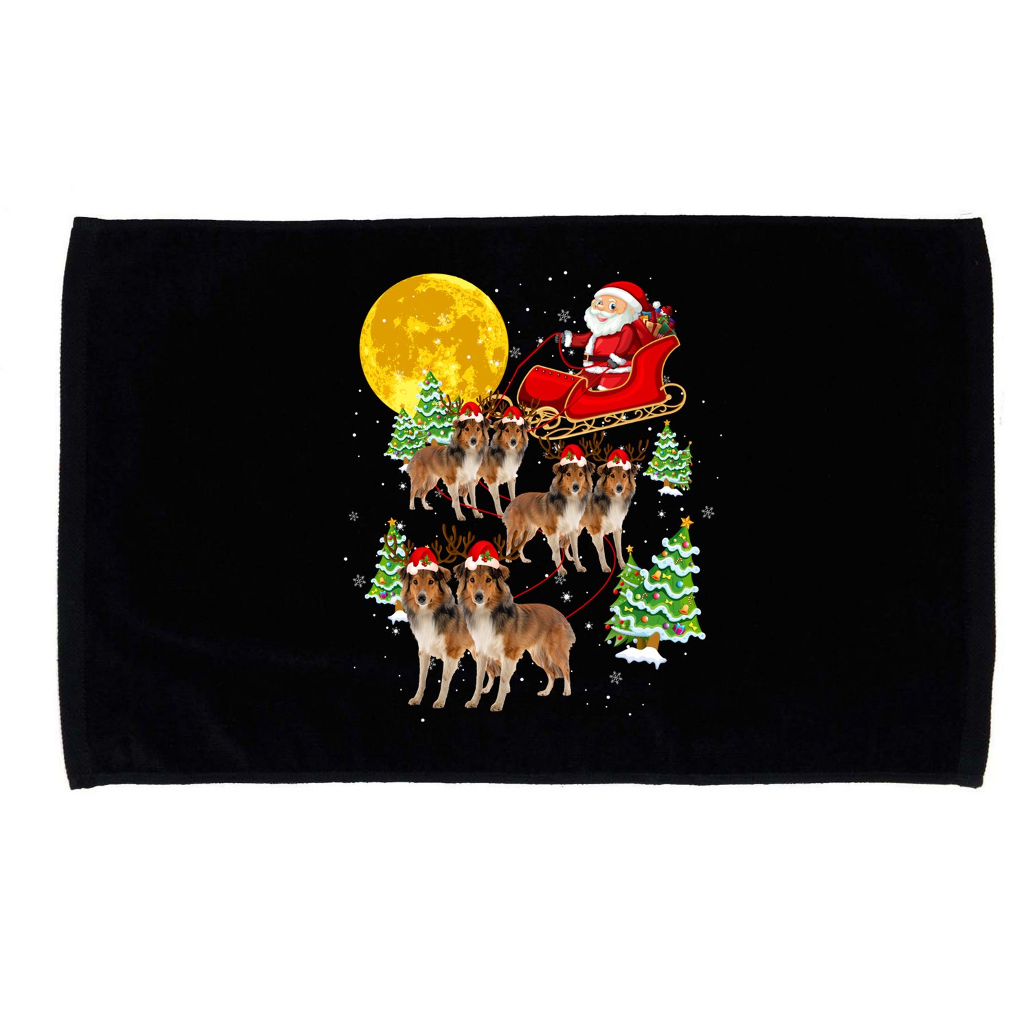 Funny Reindeer Sheltie Dogs With Santa Sleigh Xmas Holiday Funny Gift Microfiber Hand Towel