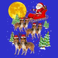 Funny Reindeer Sheltie Dogs With Santa Sleigh Xmas Holiday Funny Gift V-Neck T-Shirt