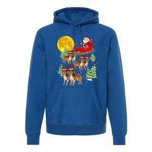 Funny Reindeer Sheltie Dogs With Santa Sleigh Xmas Holiday Funny Gift Premium Hoodie