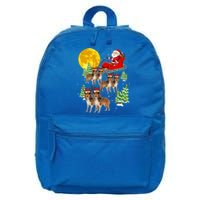 Funny Reindeer Sheltie Dogs With Santa Sleigh Xmas Holiday Funny Gift 16 in Basic Backpack