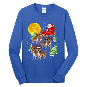 Funny Reindeer Sheltie Dogs With Santa Sleigh Xmas Holiday Funny Gift Tall Long Sleeve T-Shirt