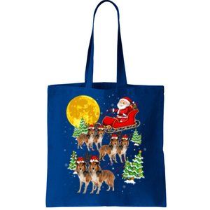 Funny Reindeer Sheltie Dogs With Santa Sleigh Xmas Holiday Funny Gift Tote Bag