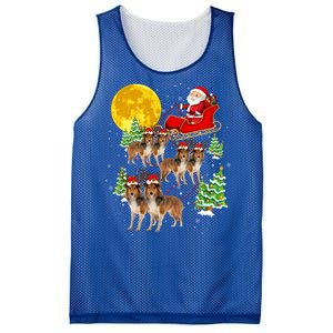 Funny Reindeer Sheltie Dogs With Santa Sleigh Xmas Holiday Funny Gift Mesh Reversible Basketball Jersey Tank