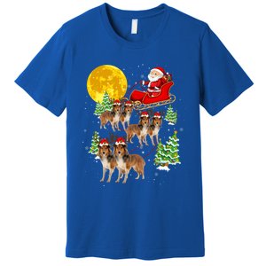 Funny Reindeer Sheltie Dogs With Santa Sleigh Xmas Holiday Funny Gift Premium T-Shirt