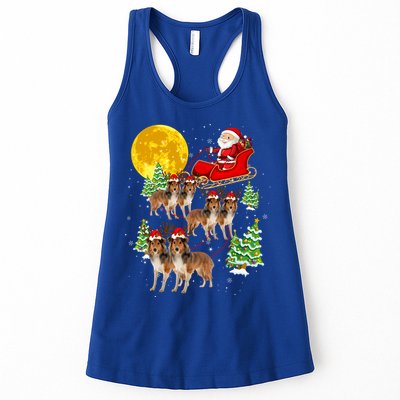 Funny Reindeer Sheltie Dogs With Santa Sleigh Xmas Holiday Funny Gift Womens Tank Top