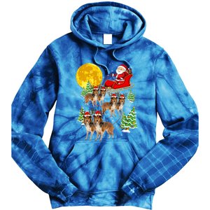 Funny Reindeer Sheltie Dogs With Santa Sleigh Xmas Holiday Funny Gift Tie Dye Hoodie