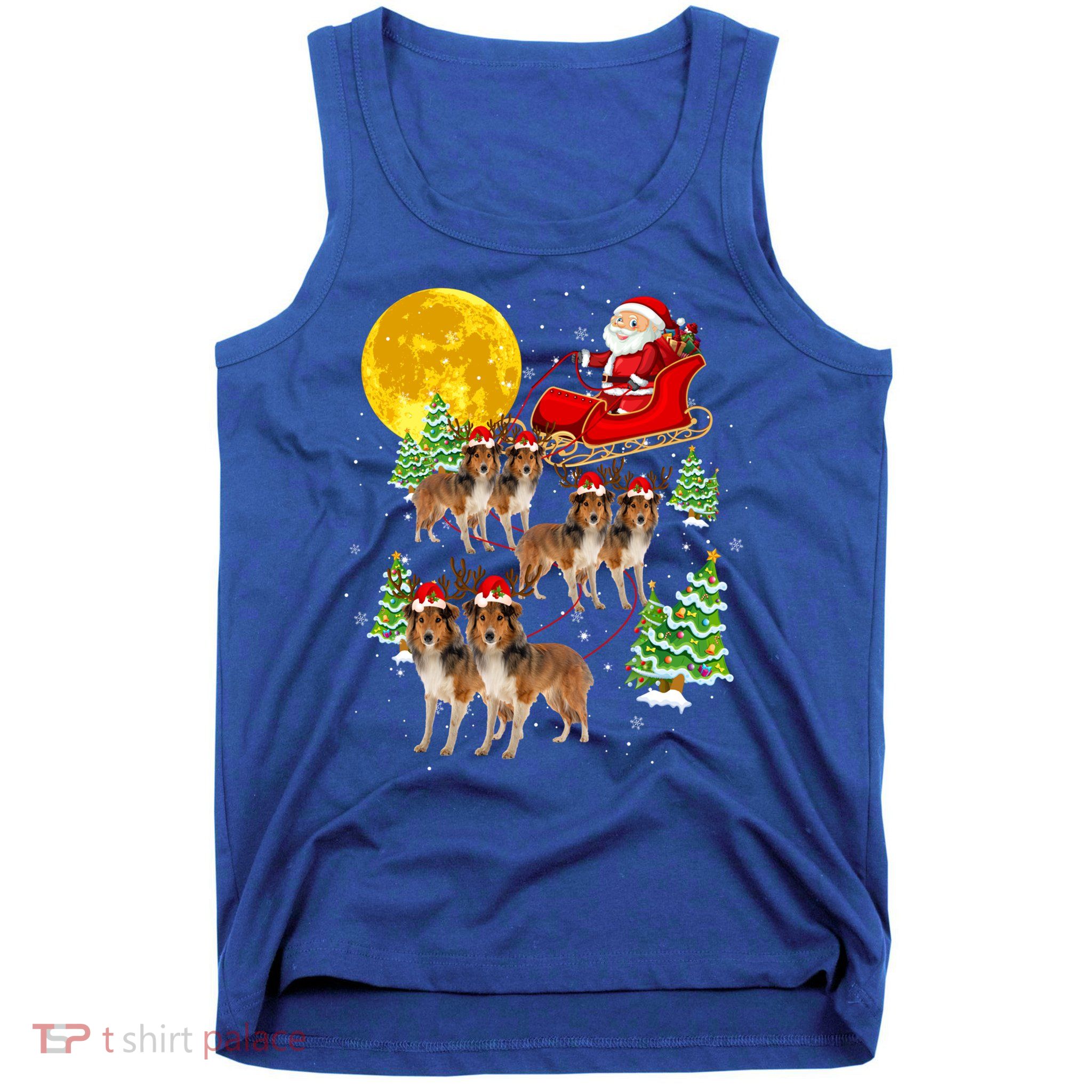 Funny Reindeer Sheltie Dogs With Santa Sleigh Xmas Holiday Funny Gift Tank Top