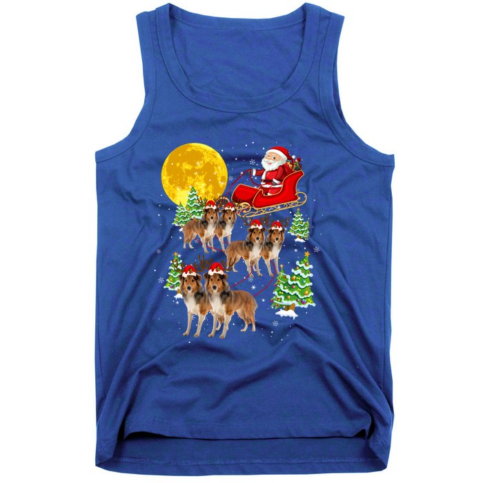 Funny Reindeer Sheltie Dogs With Santa Sleigh Xmas Holiday Funny Gift Tank Top