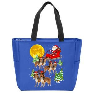 Funny Reindeer Sheltie Dogs With Santa Sleigh Xmas Holiday Funny Gift Zip Tote Bag