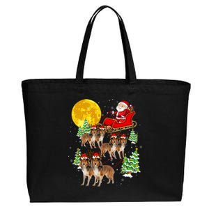 Funny Reindeer Sheltie Dogs With Santa Sleigh Xmas Holiday Funny Gift Cotton Canvas Jumbo Tote