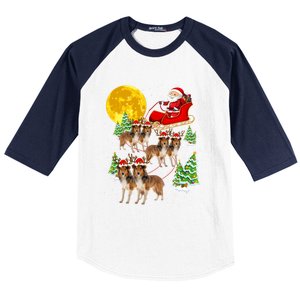 Funny Reindeer Sheltie Dogs With Santa Sleigh Xmas Holiday Funny Gift Baseball Sleeve Shirt