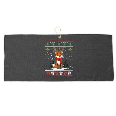 Fox Reindeer Santa Ugly Christmas Xmas Gift Large Microfiber Waffle Golf Towel