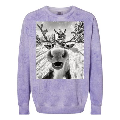 Funny Reindeer Selfie Christmas Reindeer Selfie Funny Christmas Gift Santa Claus Colorblast Crewneck Sweatshirt