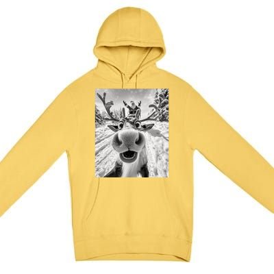 Funny Reindeer Selfie Christmas Reindeer Selfie Funny Christmas Gift Santa Claus Premium Pullover Hoodie