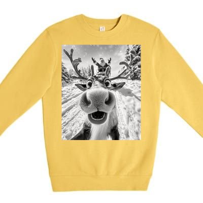 Funny Reindeer Selfie Christmas Reindeer Selfie Funny Christmas Gift Santa Claus Premium Crewneck Sweatshirt